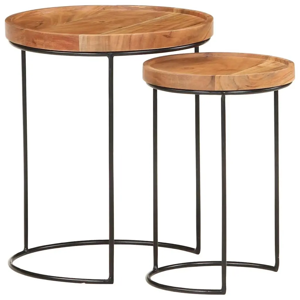 2 Piece Coffee Table Set in Brown Acacia Wood