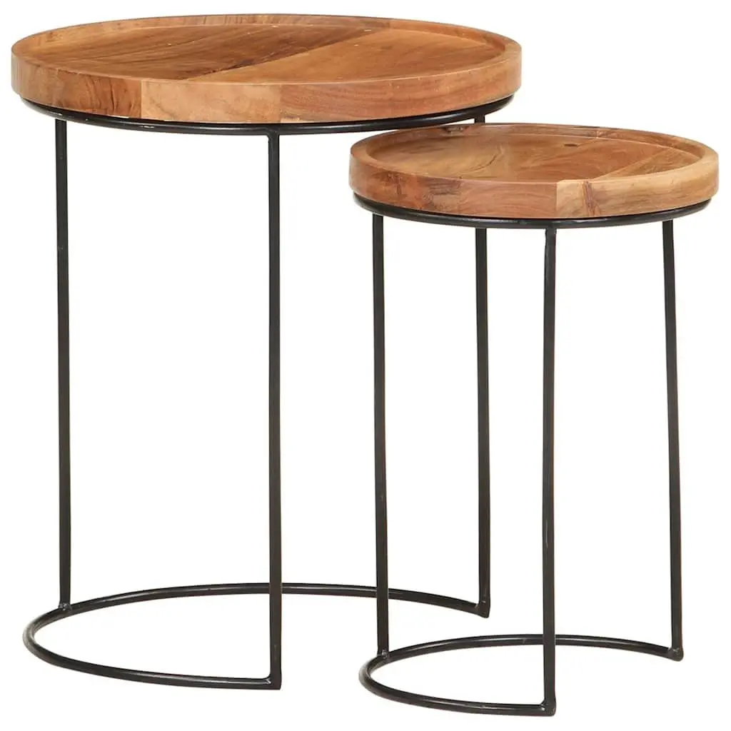 2 Piece Coffee Table Set in Brown Acacia Wood