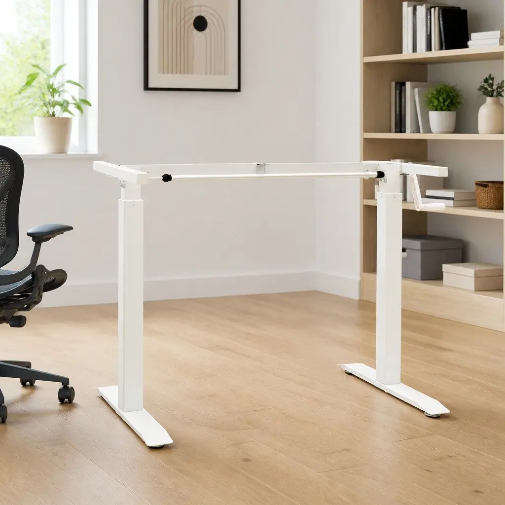 Manual Height Adjustable Standing Desk Frame White