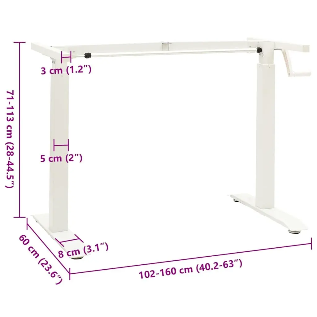 Manual Height Adjustable Standing Desk Frame White