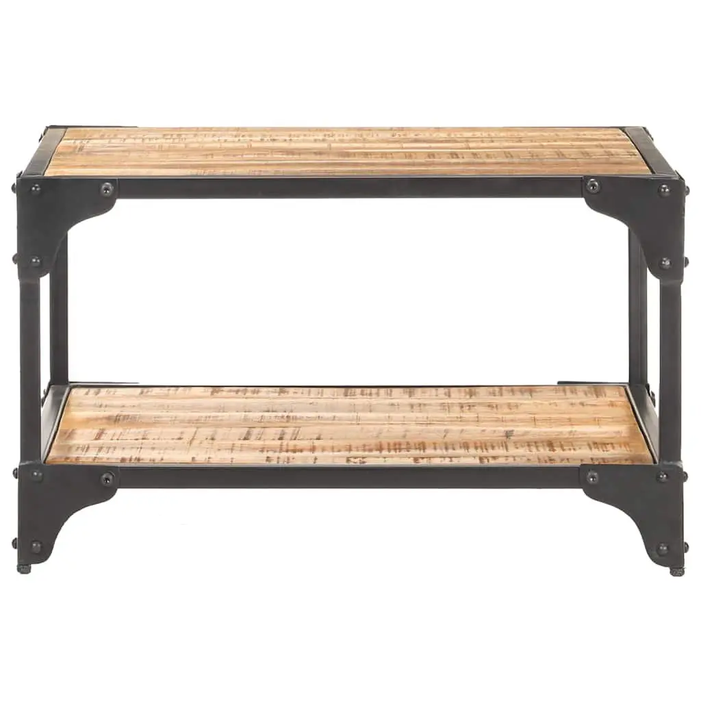 Solid Mango Wood Coffee Table with Storage Shelf, 60x60x35 cm
