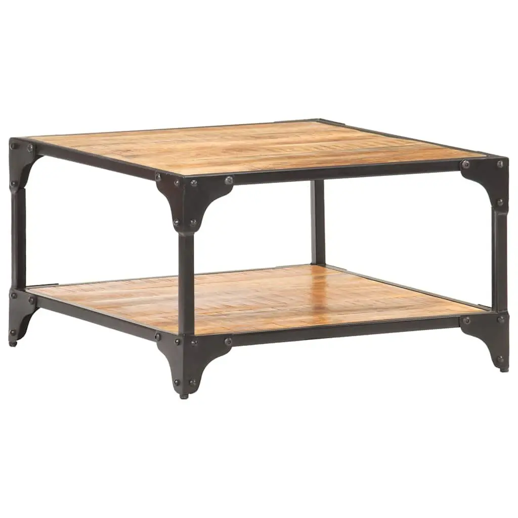 Solid Mango Wood Coffee Table with Storage Shelf, 60x60x35 cm