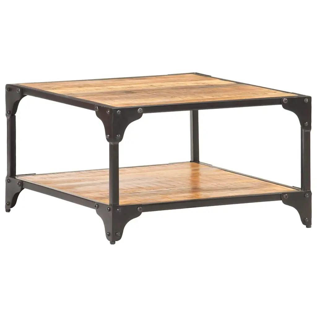 Solid Mango Wood Coffee Table with Storage Shelf, 60x60x35 cm