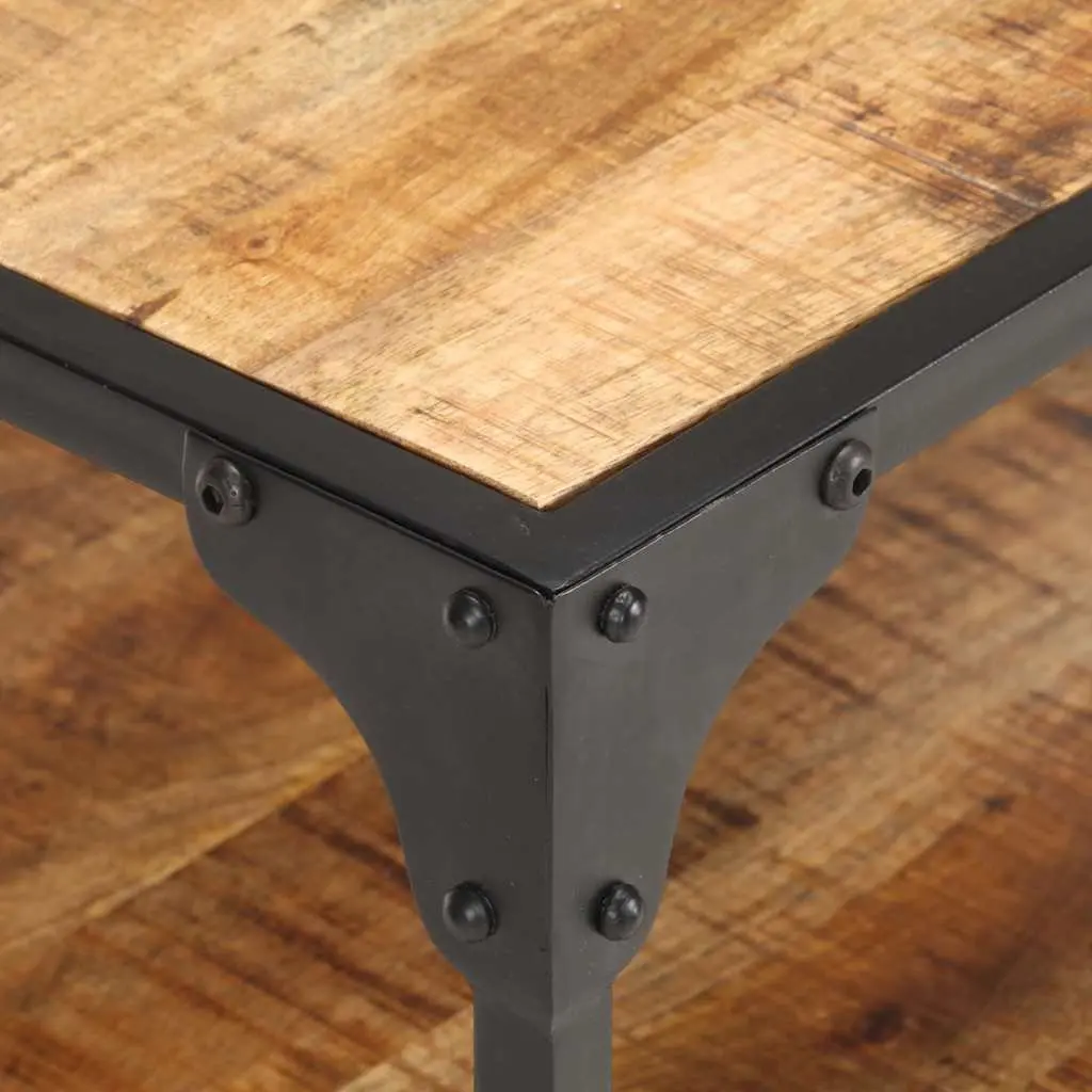 Solid Mango Wood Coffee Table with Storage Shelf, 60x60x35 cm