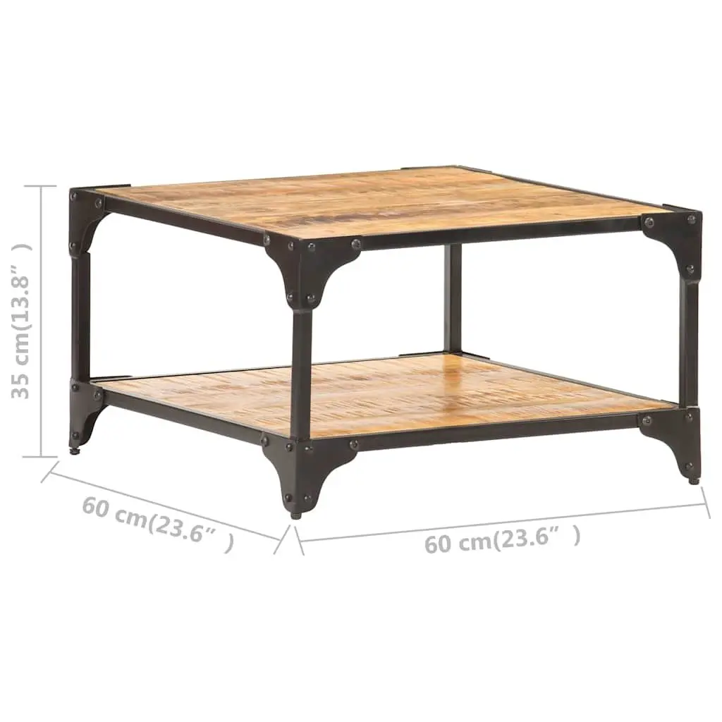 Solid Mango Wood Coffee Table with Storage Shelf, 60x60x35 cm