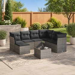 Premium 8 Piece Grey Garden Sofa Set with Cushions