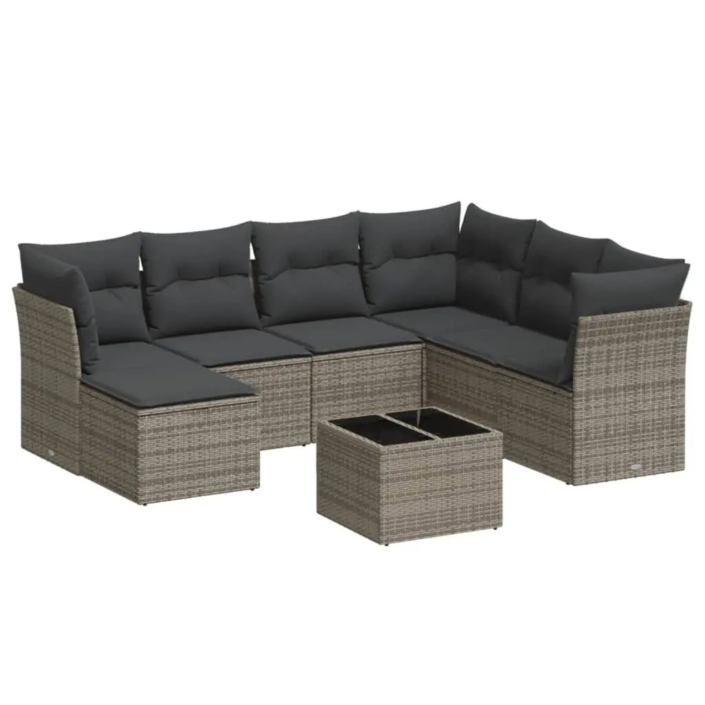 Garden Sofa Set PE Rattan 8 Piece Outdoor Furniture Patio Grey with Cushions