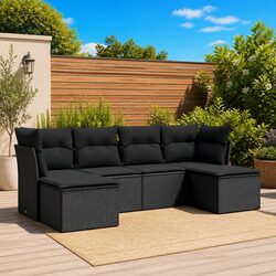 Premium 6-Piece Black Poly Rattan Garden Sofa Set