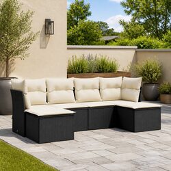 Durable 6 Piece Garden Sofa Set in Black Poly Rattan