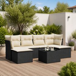 Durable 7 Piece Black Poly Rattan Garden Sofa Set