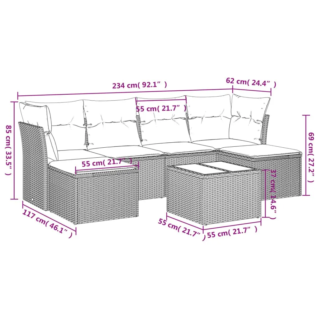 7 Piece Garden Sofa Set PE Rattan Black Outdoor Furniture