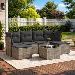 7 Piece Outdoor Garden Sofa Set in Grey Poly Rattan