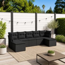 7-Piece Black Garden Sofa Set with Cushions