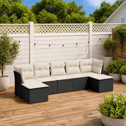Sturdy 7 Piece Black Rattan Garden Sofa Set with Cushions