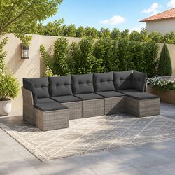 Durable 7 Piece Garden Sofa Set with Cushions in Grey