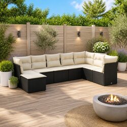 8-Piece Black Garden Sofa Set with Cushions