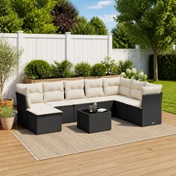 Sturdy 9-Piece Garden Sofa Set in Black Poly Rattan