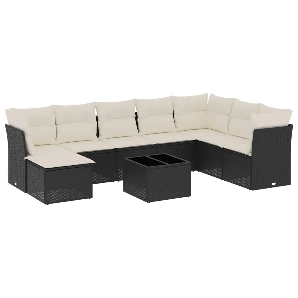 Garden Sofa Set PE Rattan 9 Piece Outdoor Patio Furniture Black with Cushions