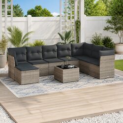 9-Piece Grey Poly Rattan Garden Sofa Set for Outdoor Use