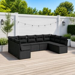 9-Piece Modular Rattan Garden Sofa Set in Black
