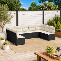 Premium 9 Piece Garden Sofa Set with Cushions - Black
