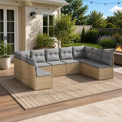 Outdoor Garden Sofa Set 9 Piece Poly Rattan Modular Patio Furniture Beige