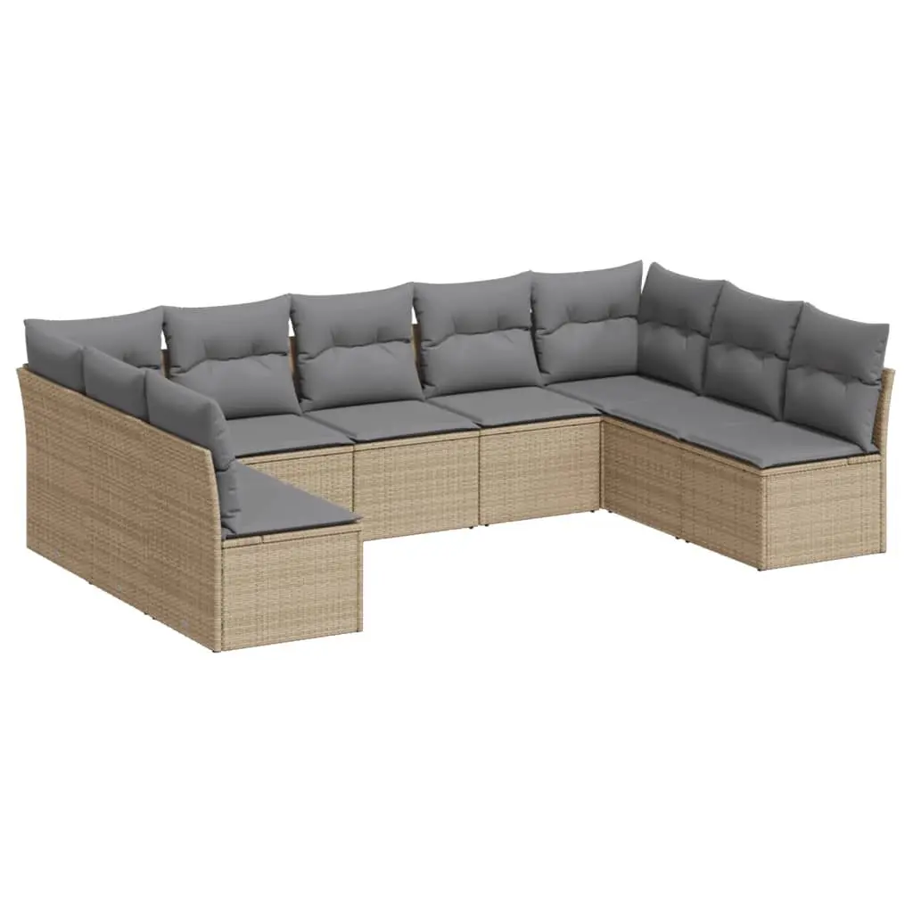 9 Piece Beige Modular Poly Rattan Outdoor Sofa Set