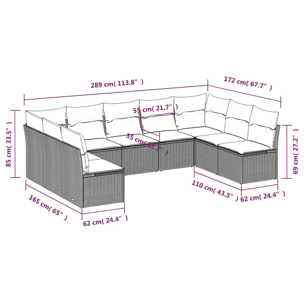 9 Piece Beige Modular Poly Rattan Outdoor Sofa Set