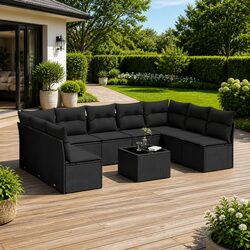 Premium 10-Piece Outdoor Garden Sofa Set in Black