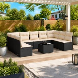 Black Modular Outdoor Garden Sofa Set – 10 Piece Patio Furniture