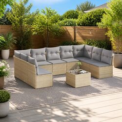 High-Quality 10 Piece Garden Sofa Set with Cushions in Beige