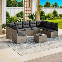 Premium 10 Piece Grey Poly Rattan Garden Sofa Set