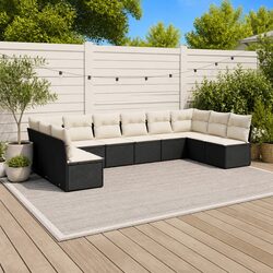 Durable 10-Piece Black Rattan Garden Sofa Set
