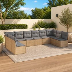 Beige Cushions 10 Piece Garden Sofa Set for Outdoor
