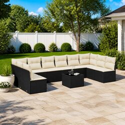 Stylish 11-Piece Black Poly Rattan Garden Sofa Set