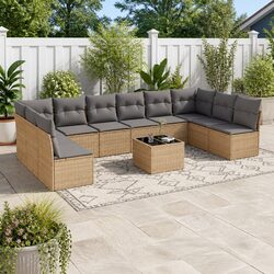 Beige 11-Piece Outdoor Garden Sofa Set with Cushions