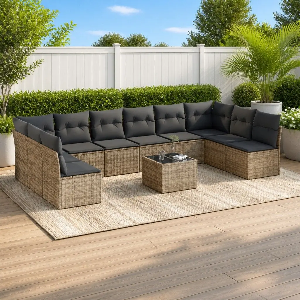 Grey Poly Rattan 11-Piece Modular Garden Sofa Set