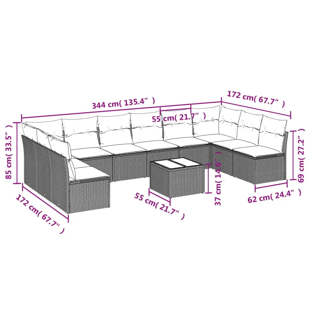 Grey Poly Rattan 11-Piece Modular Garden Sofa Set