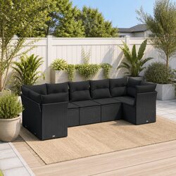 Black Modular 7-Piece Garden Sofa Set for Outdoors
