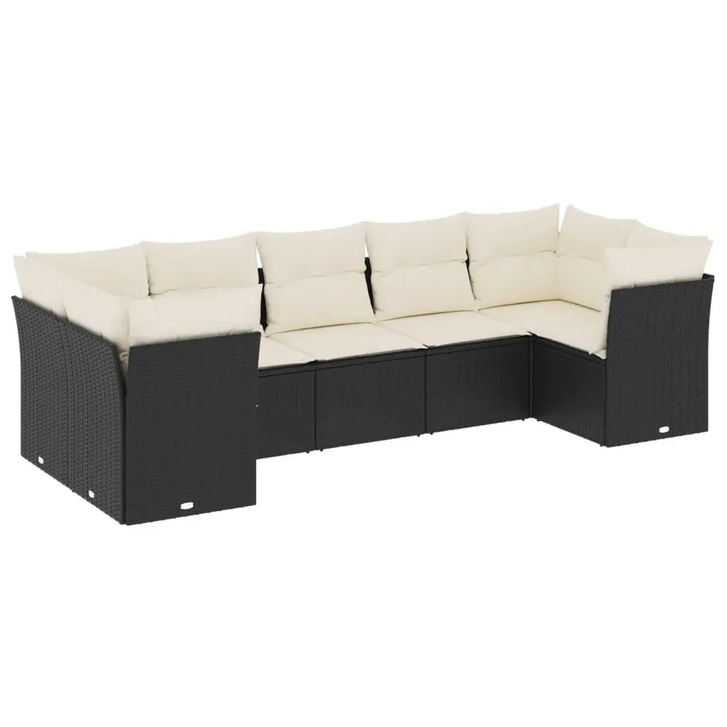 7 Piece Garden Sofa Set PE Rattan Outdoor Furniture Black with Cushions