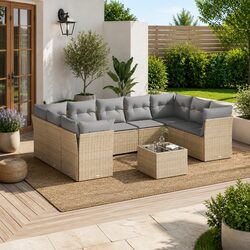 10-Piece Modular Patio Sofa Set in Beige Poly Rattan