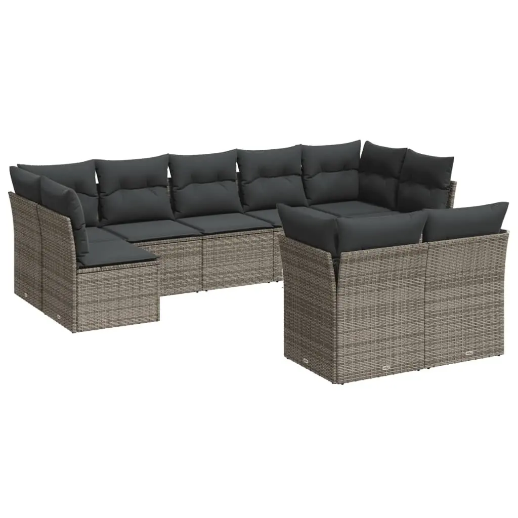 Garden Sofa Set PE Rattan 9 Piece Outdoor Furniture Grey with Cushions
