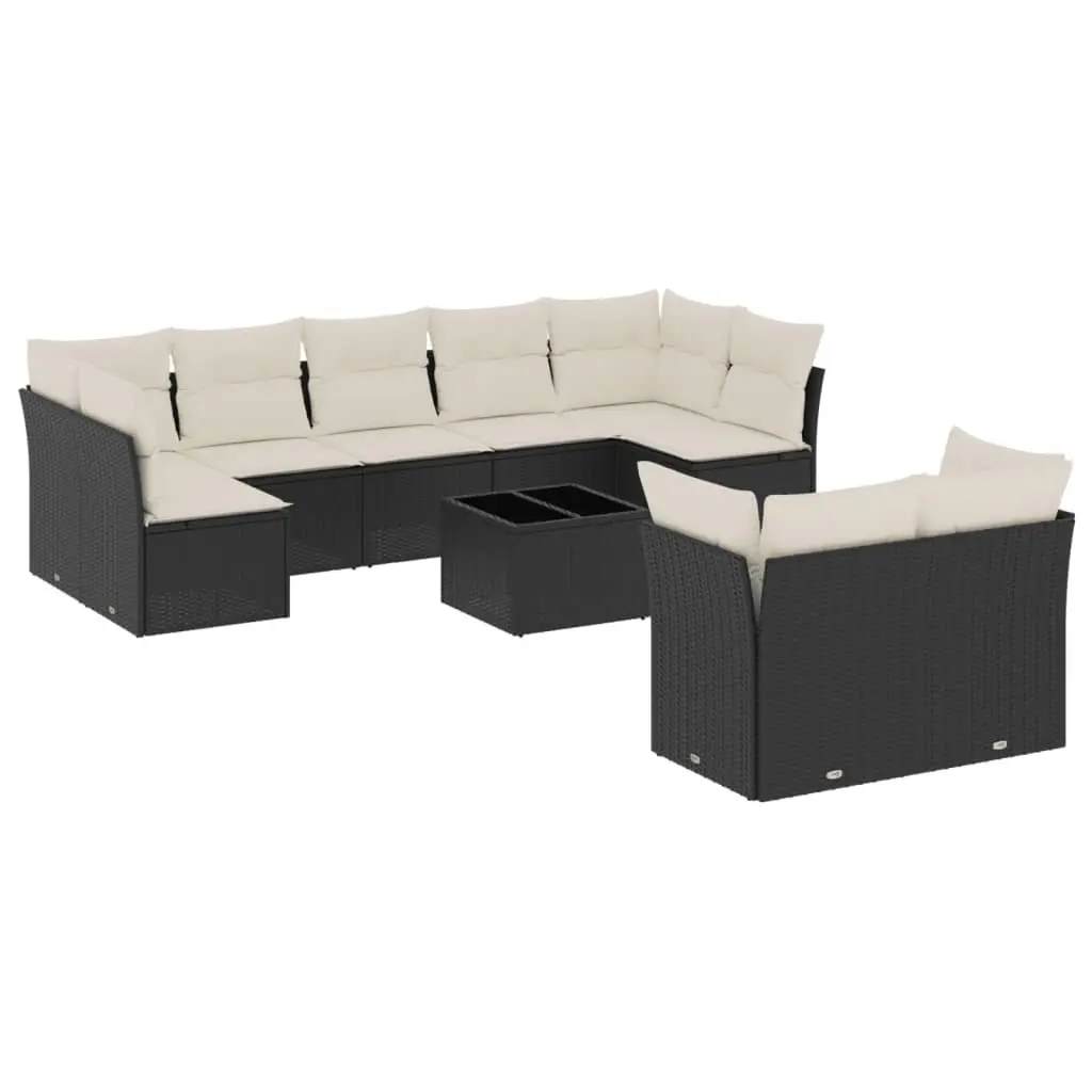 Garden Sofa Set PE Rattan 10 Piece Outdoor Furniture Black Cushions