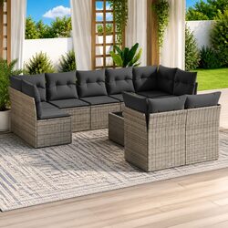 Sturdy 10 Piece Grey Poly Rattan Garden Sofa Set