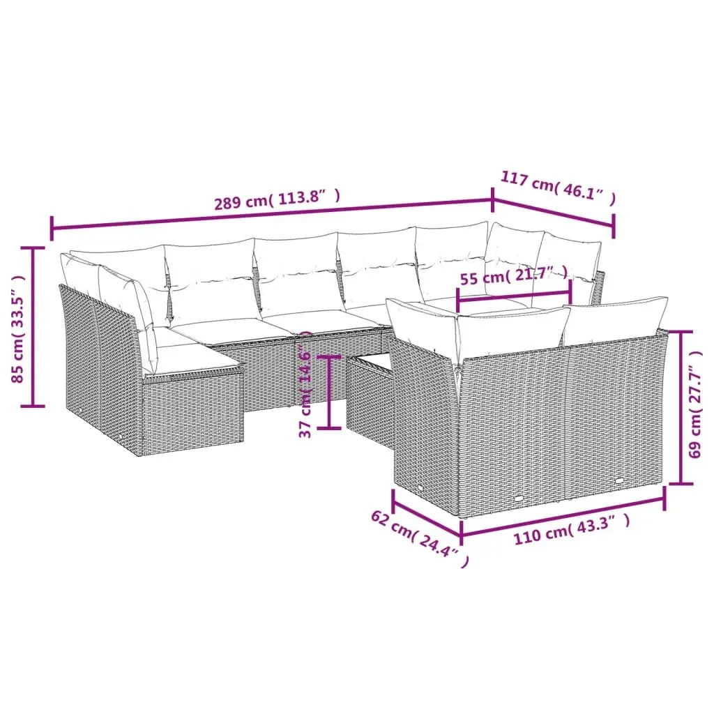 Garden Sofa Set PE Rattan 10 Piece Modular Lounge Grey