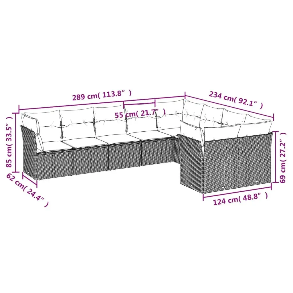 Modular 9-Piece Outdoor Garden Sofa Set with Cushions