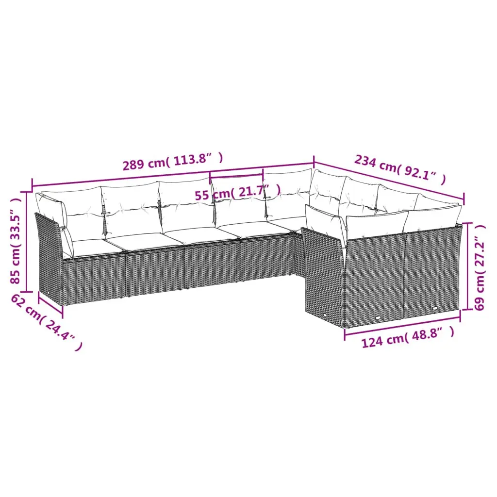 Black Modular 9 Piece Garden Sofa Set for Outdoor Use