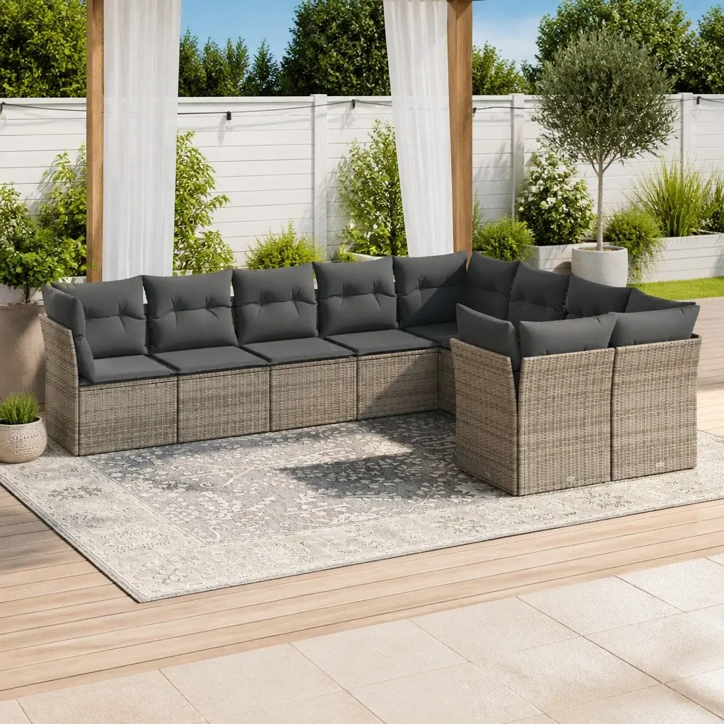 9 Piece Grey Poly Rattan Outdoor Sofa Set