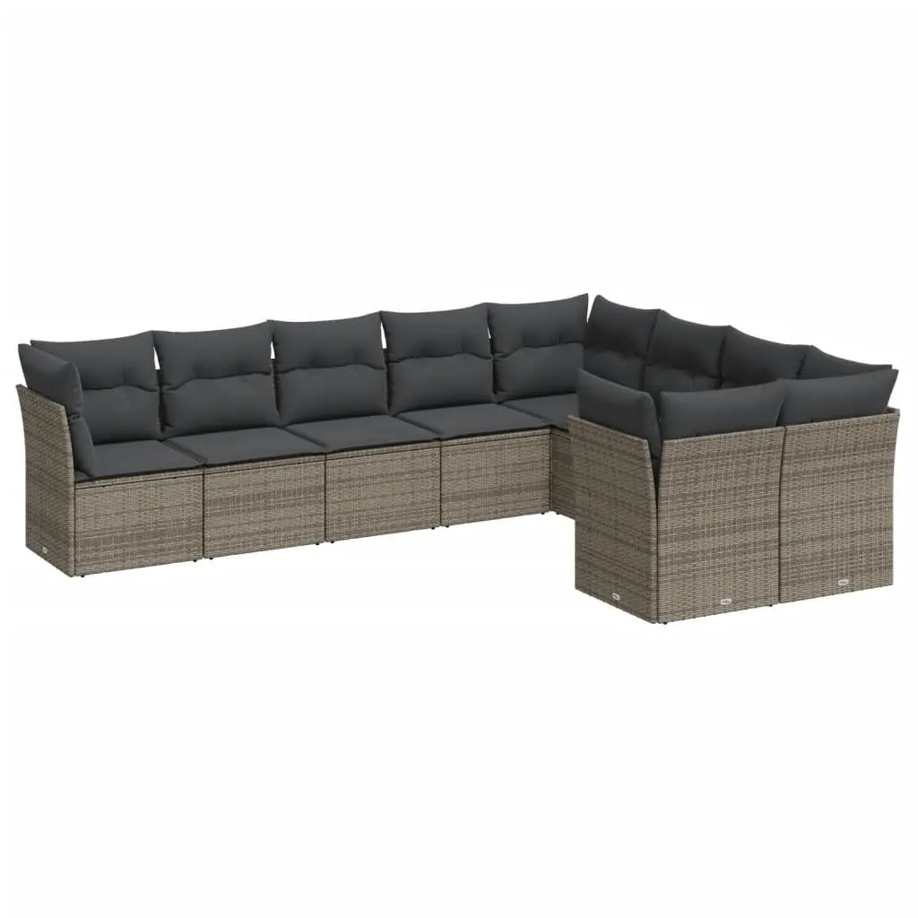 9 Piece Grey Poly Rattan Outdoor Sofa Set