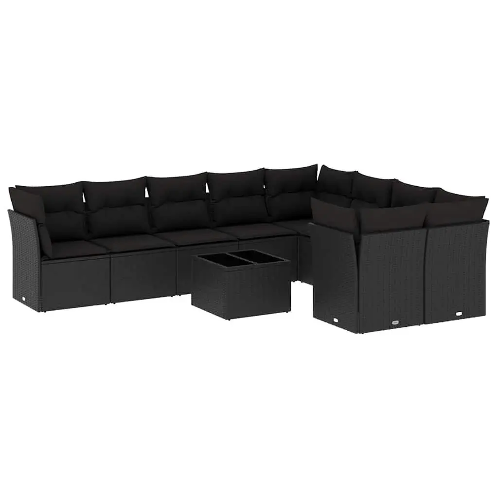 10-Piece Black Poly Rattan Garden Sofa Set
